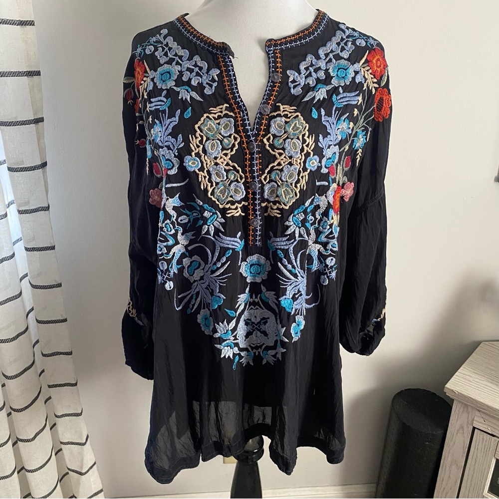 Johnny Was XXL Tunic Blouse Embroidered Floral Top